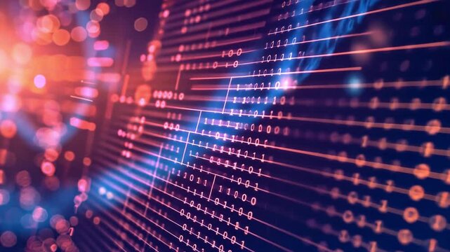 Futuristic Digital Background with Binary Code and Abstract Light Patterns Innovation in Technology and Data Flow with Glowing Lines and Circuit Patterns