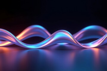 Naklejka premium Futuristic iridescent fluid ribbon with glass-like surface reflecting neon colors, gradient design element for backgrounds and posters 