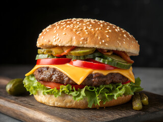 A Classic Cheeseburger with Sesame Seed Bun