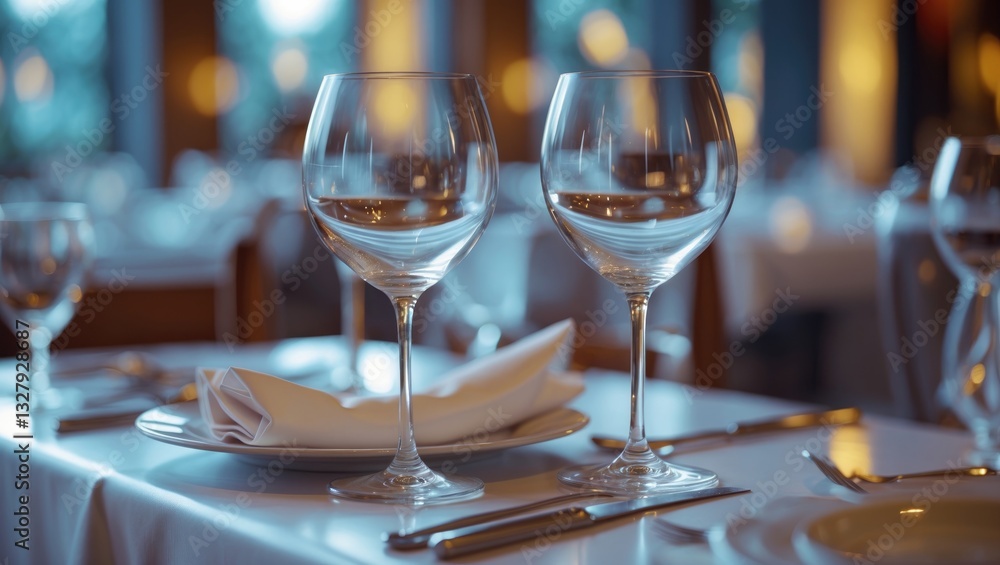 Poster empty glasses arranged in restaurant setting