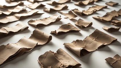 Obraz premium Set of brown recycled torn paper texture on white background. Ripped edge of various sizes.