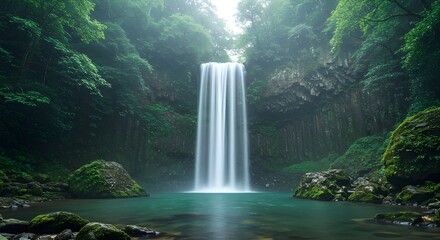 Cascada brumosa en un exuberante bosque verde