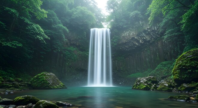Cascada brumosa en un exuberante bosque verde
