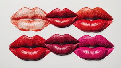 set of isolated red lips imprints on white background
