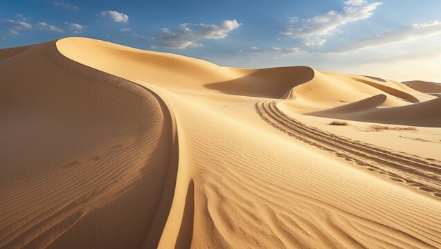 Sand dunes displaying wheel ruts and patterns in the vertical sand.