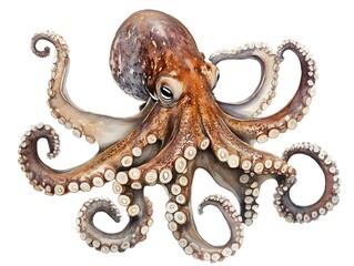 Obraz premium Watercolor Octopus Illustration with Detailed Tentacles and Textural Painting Style