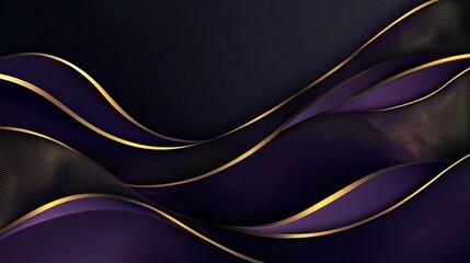 Abstract dark purple and gold wavy background.