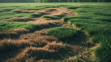 Dry and damaged grass requires lawn care.