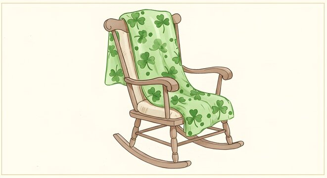 Manta de tr&eacute;bol de la suerte en una acogedora mecedora