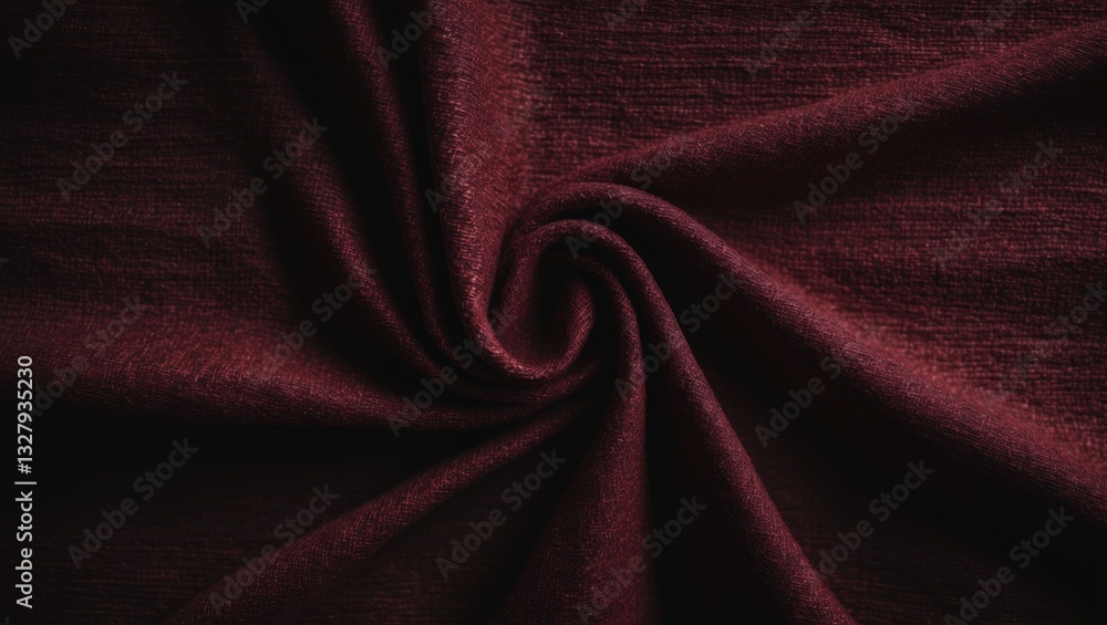 Poster Dark red backdrop created from soft textile material. Sheathing fabric featuring a natural texture. Cloth background.