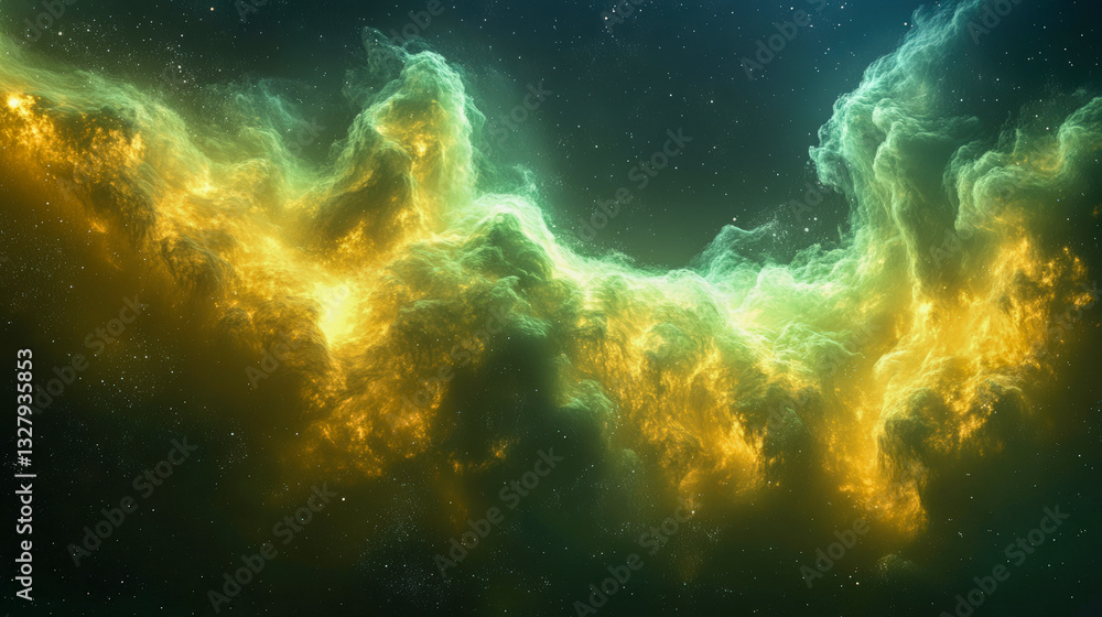 Poster swirling smoke forms and textures in the depths of space create a mesmerizing cosmic display