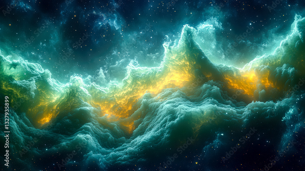 Poster swirling billowing smoke in vast space creating a mesmerizing cosmic backdrop of light and texture