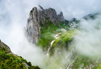 Clouds clearing  Saxer Lücke, the Appenzell alps is a popular hiking destination in Switzerland