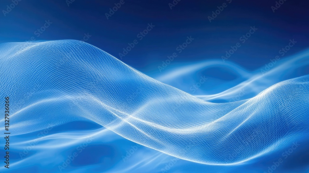 Poster soft, flowing waves in varying shades of blue weave across a textured surface, creating a serene and