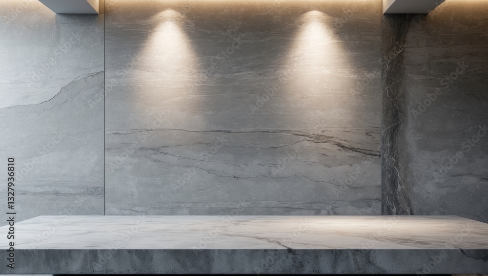Poster modern grey limestone texture backdrop in white light with a polished empty wall. luxury gray concre