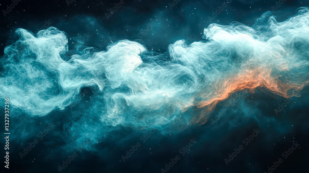 Poster rendered smoke swirling in space with a textured dark background and subtle color variations