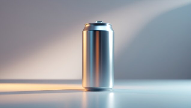 500 ml aluminum beverage drink can on the edge of a table. Hero perspective.