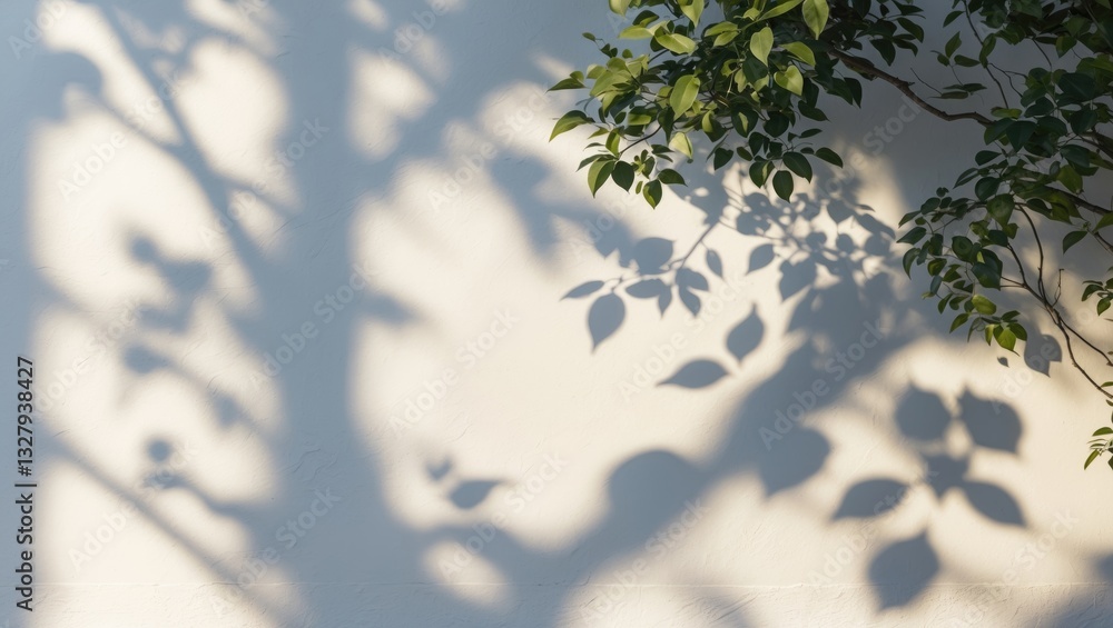 Aufkleber leaf shadow and tree branch backdrop. nature leaves tree branch light bokeh shadows sunlight shade o