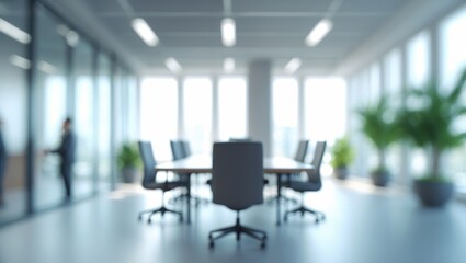 Abstract blurred modern office interior with business people working banner background
