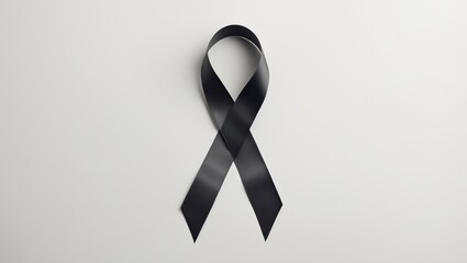A black ribbon on a light background with space for text.