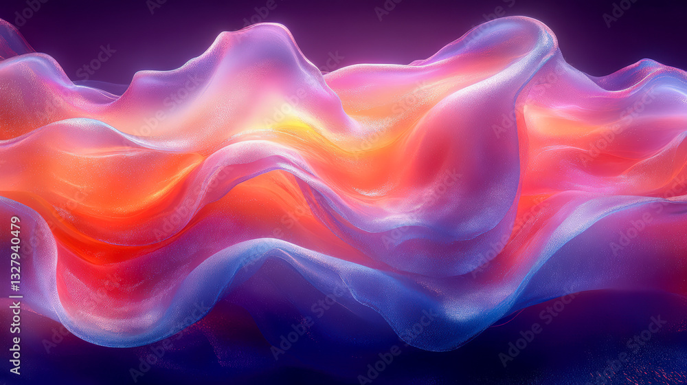 Poster liquid shapes flowing through a dark abstract environment with vibrant colors and smooth textures