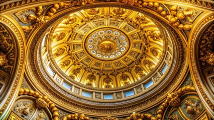 Fototapeta premium Luxurious Golden Dome Ceiling Half View - Architectural Detail Stock Photo