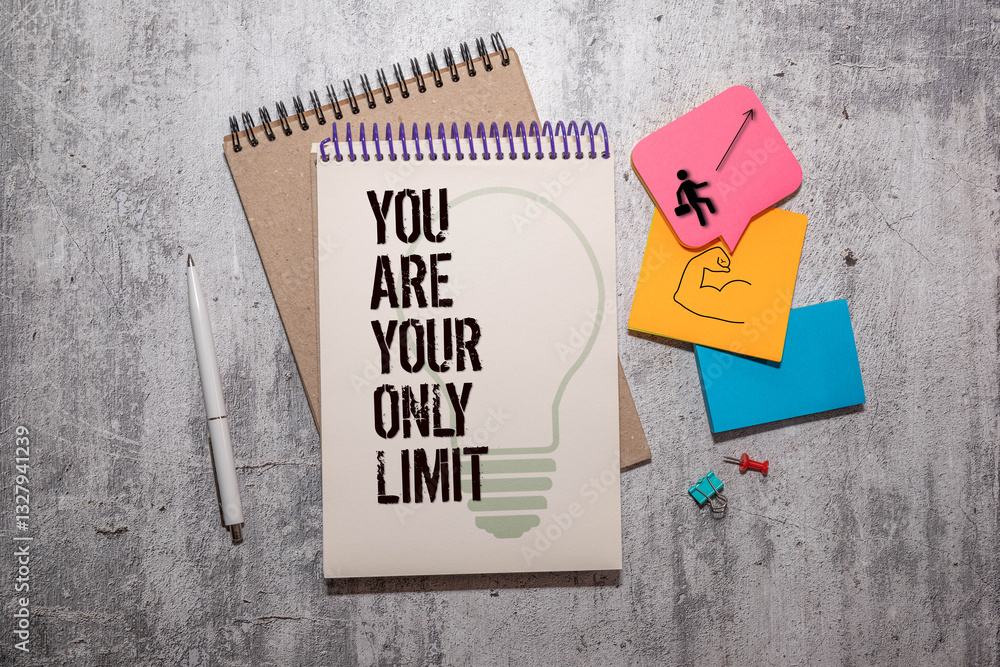 Poster your only limit is you. speech bubble with text on gray background