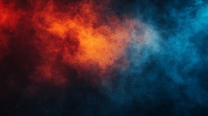 Abstract fiery and icy blue smoke clouds on black background.