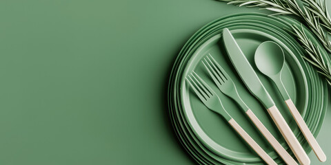 Environmentally friendly plant-based plastic. Empty disposable tableware made of bioplastic. Development of plastic alternatives based on plant materials in the food industry