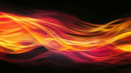 Abstract fiery orange and red wave design on black background.