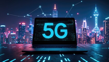5G network wireless systems and the internet of things featuring abstract software development with binary computer programming code.