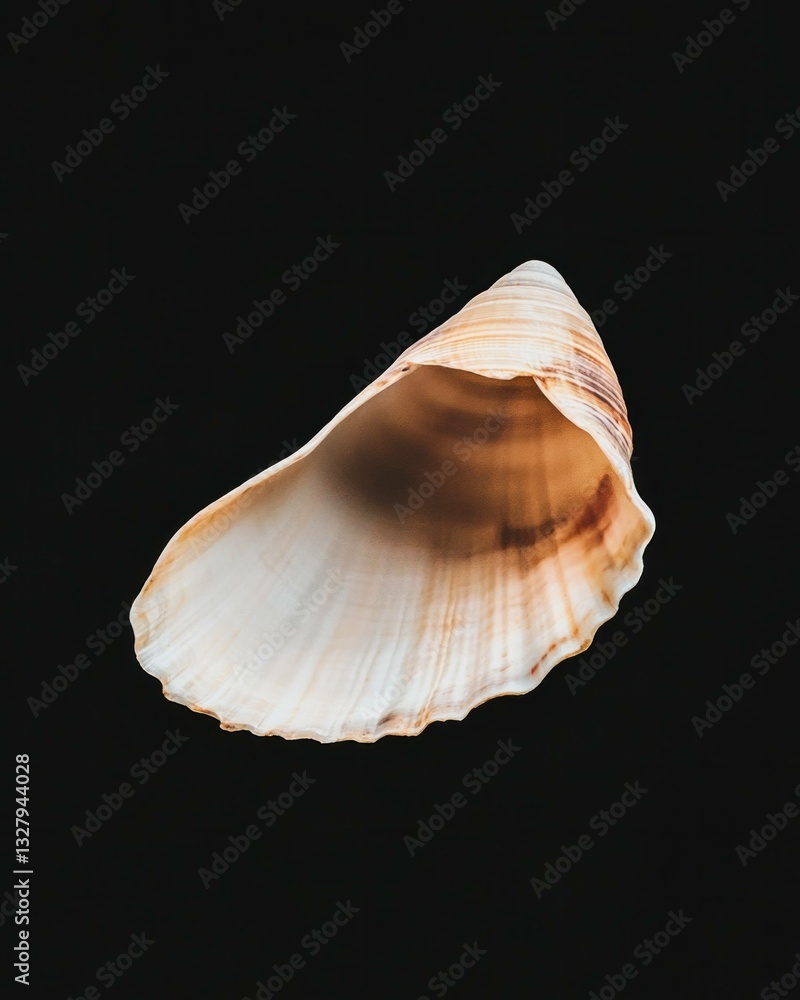 Poster elegant seashell with a smooth, curved surface on a dark background, showcasing intricate patterns a
