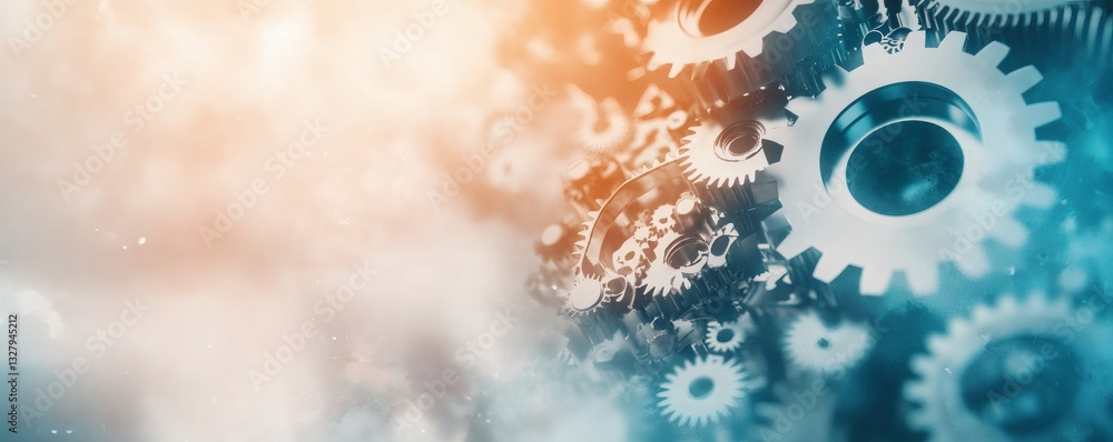 Poster intricate mechanical gears illustrate a complex abstract system in operation