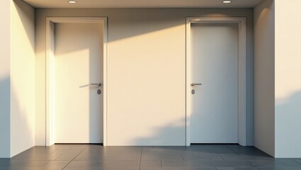Modern white wooden front entrance with two doors featuring a stylish design in the house's interior.