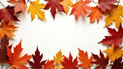 Fototapeta premium Autumn arrangement. A frame created from dried leaves on a background. Fall, Thanksgiving Day theme. Flat lay, top view, copy space, square.