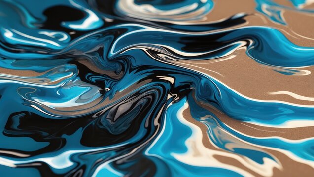 A captivating abstraction of water reflections that transform a scene into a tapestry of flowing shapes and vague forms. The altered tones of blue, black, and beige inspire a feeling of tranquility.