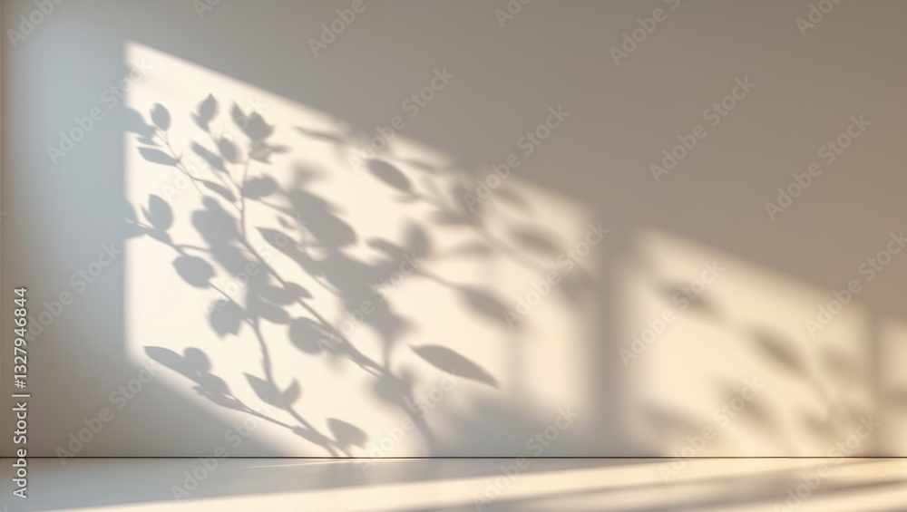 Poster minimalistic simple backdrop featuring blurred foliage shadows on the wall. gorgeous background for 
