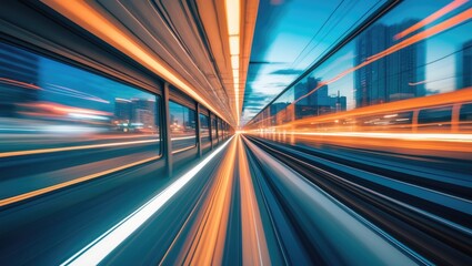 Abstract high-speed technology perspective of train motion blur concept from the monorail.