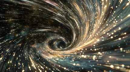 A mesmerizing swirl of vibrant specks of light representing a cosmic vortex, evoking a sense of mystery and wonder.