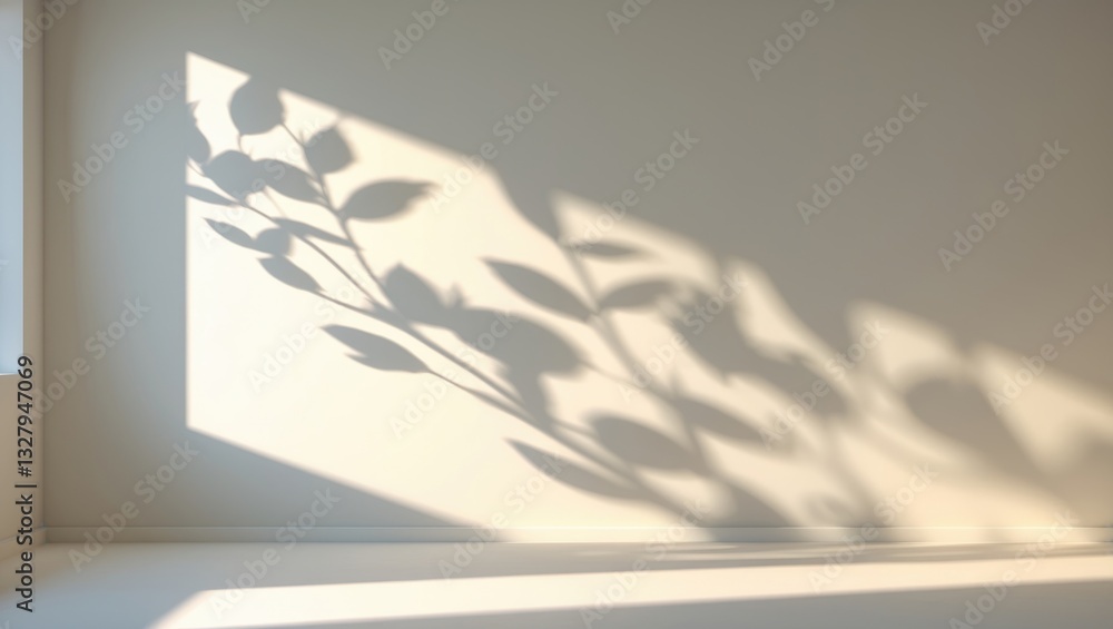 Poster minimalistic simple background featuring a blurred foliage shadow on the wall. stunning backdrop for