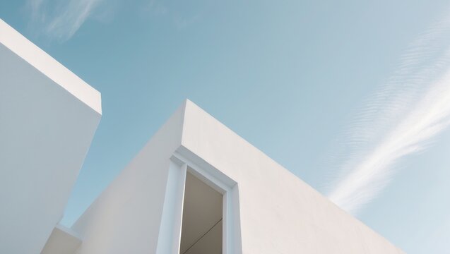 abstract concrete architecture detail. Geometric element of a modern building structure. white beams contrasted with a light blue sky. minimal design. contemporary and minimalist photography. angul...