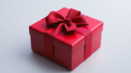 Red Gift Box With Shiny Bow on White Background