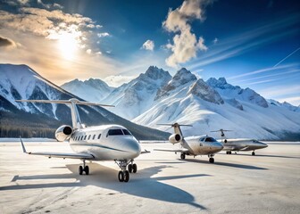 Naklejka premium Luxury Private Jets & Helicopters in Snowy St. Moritz Alps
