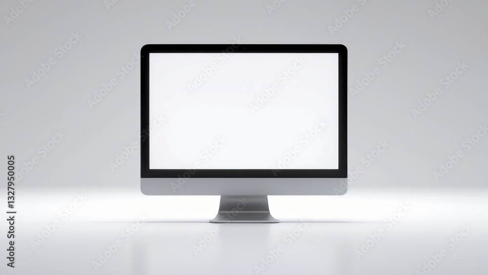 Poster computer with empty white screen set against a white background