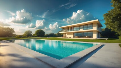 Obraz premium A Spacious swimming pool located in the countryside.