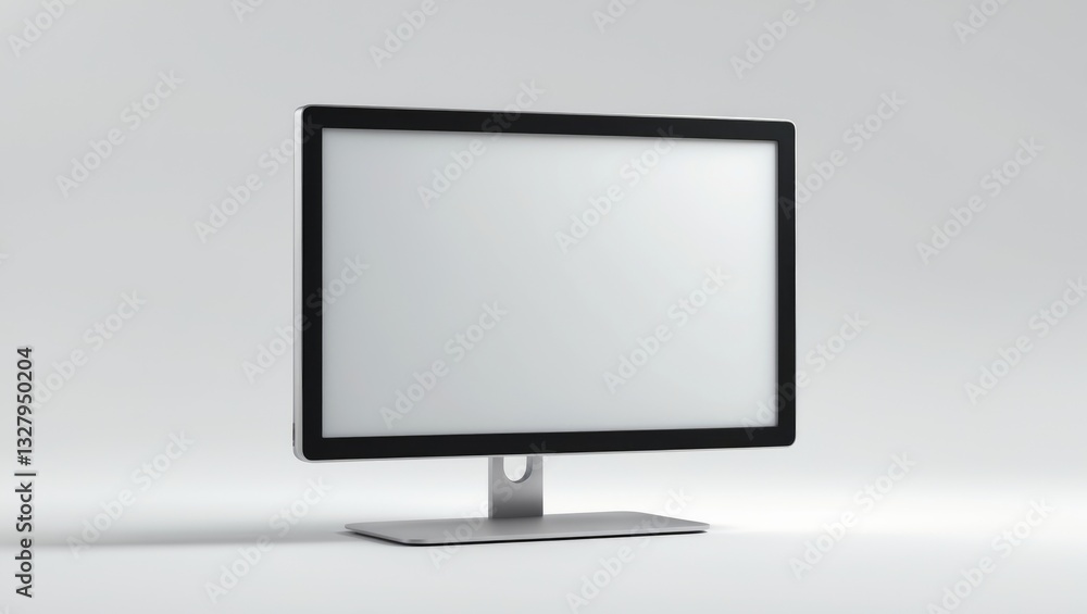 Poster computer monitor displaying a blank white screen. isolated on a white background.