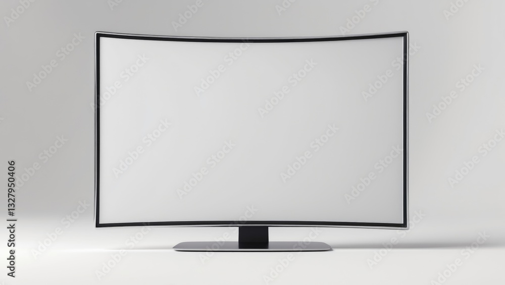 Poster curved flat screen monitor mockup, modern video panel on isolated background with clipping path.