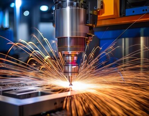 cnc milling machine processing and laser cutting for metal in the industrial motion blur industrial exhibition of machine tools