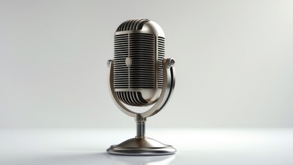 Closeup retro vintage microphone isolated with clipping path on a white background.