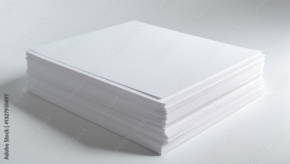 Poster close-up view of a stack of mockup white papers isolated on a white background with clipping path, t